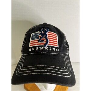 BROWNING USA Flag Hat Ball Cap ONE SIZE Strap Back‎ Black Unstructured Dad